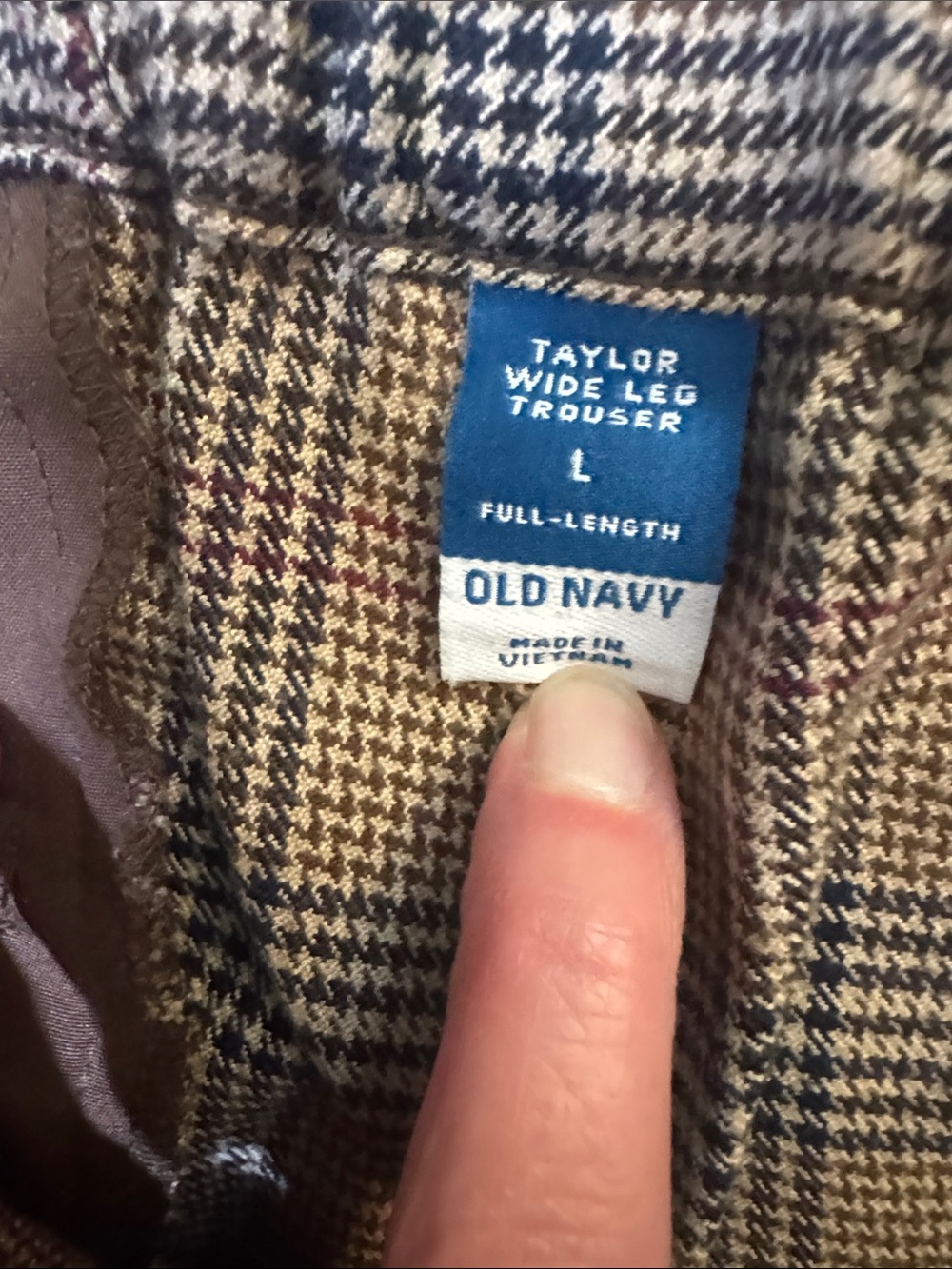 Old Navy Brown Plaid Taylor Wide Leg Trouser Dress Pants with Black Check. SizeL - Picture 2 of 13
